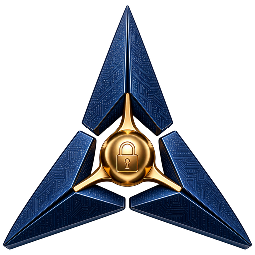The Arta Cyber mark: three wedges converging on a gold centre